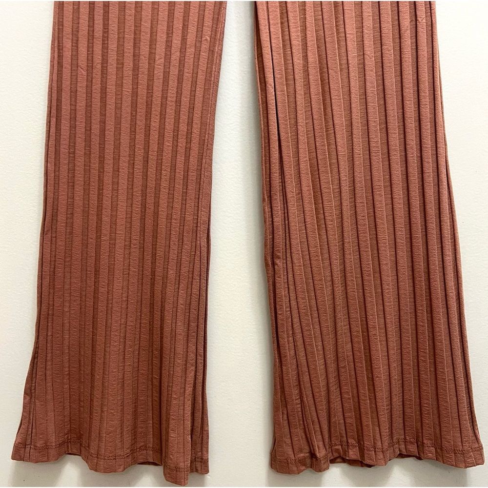 Jonathan Simkhai Standard Celia Ribbed Pleated Wide Leg Stretch Pants in Teak M - Picture 5 of 10